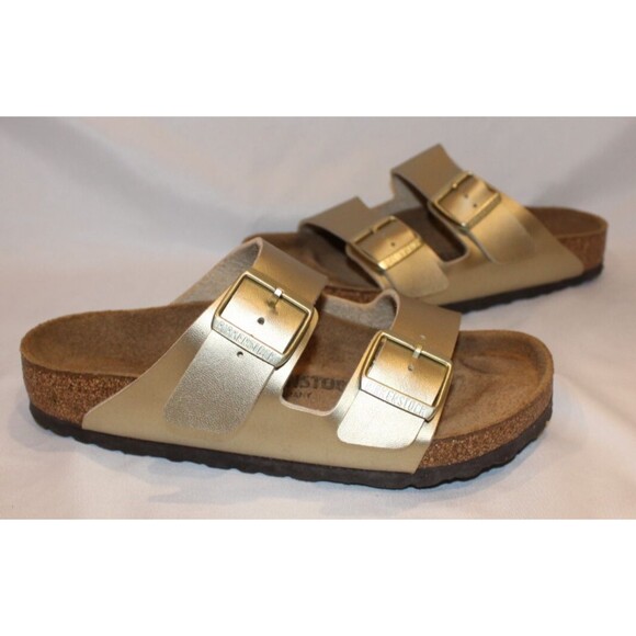 Birkenstock Women's Arizona Narrow Fit Birko Flor GOLD SZ EU 38 US 7 NWOB - Picture 2 of 7